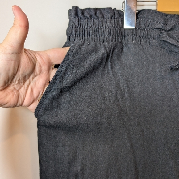 Pennington Black Linen Blend Wide-Leg Pant Ruffle Stretch Tie Waist 1X Women - Picture 7 of 11